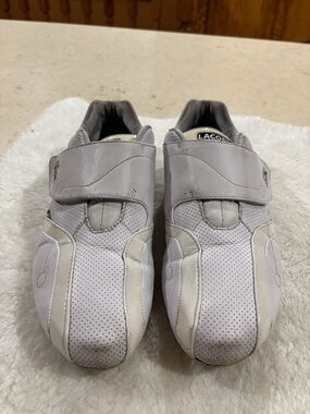 Lacoste White and Light Gray Leather Velcro Sneakers